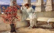 Sir Lawrence Alma-Tadema,OM.RA,RWS Her Eyes are with Her Thoughts and They are Far away oil on canvas